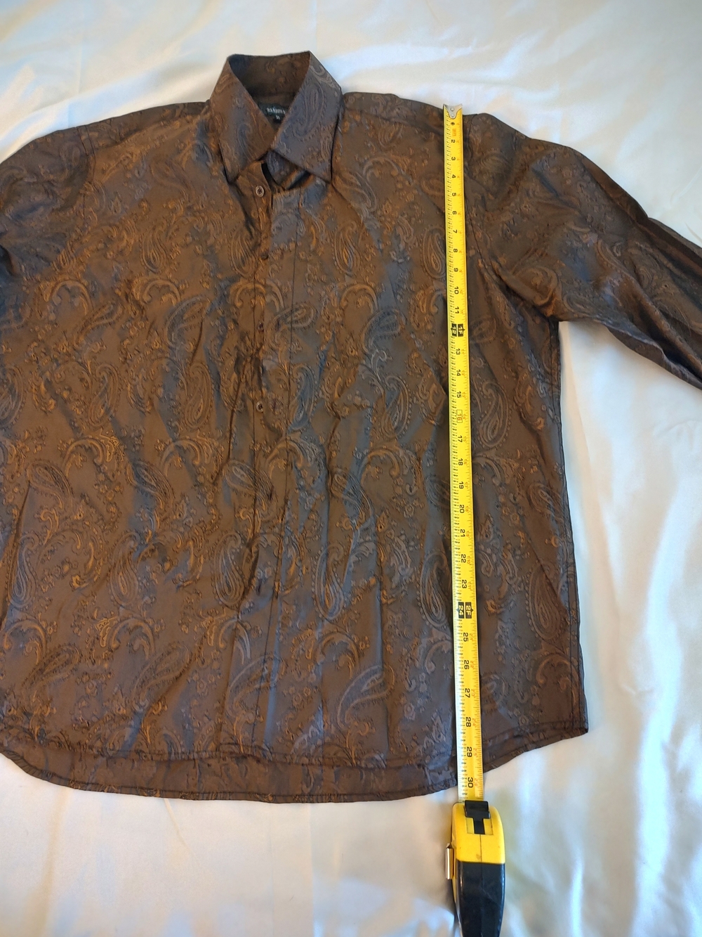 Men's Brown Paisley Dress Shirt by Sambuca Brand - Long Sleeve XL